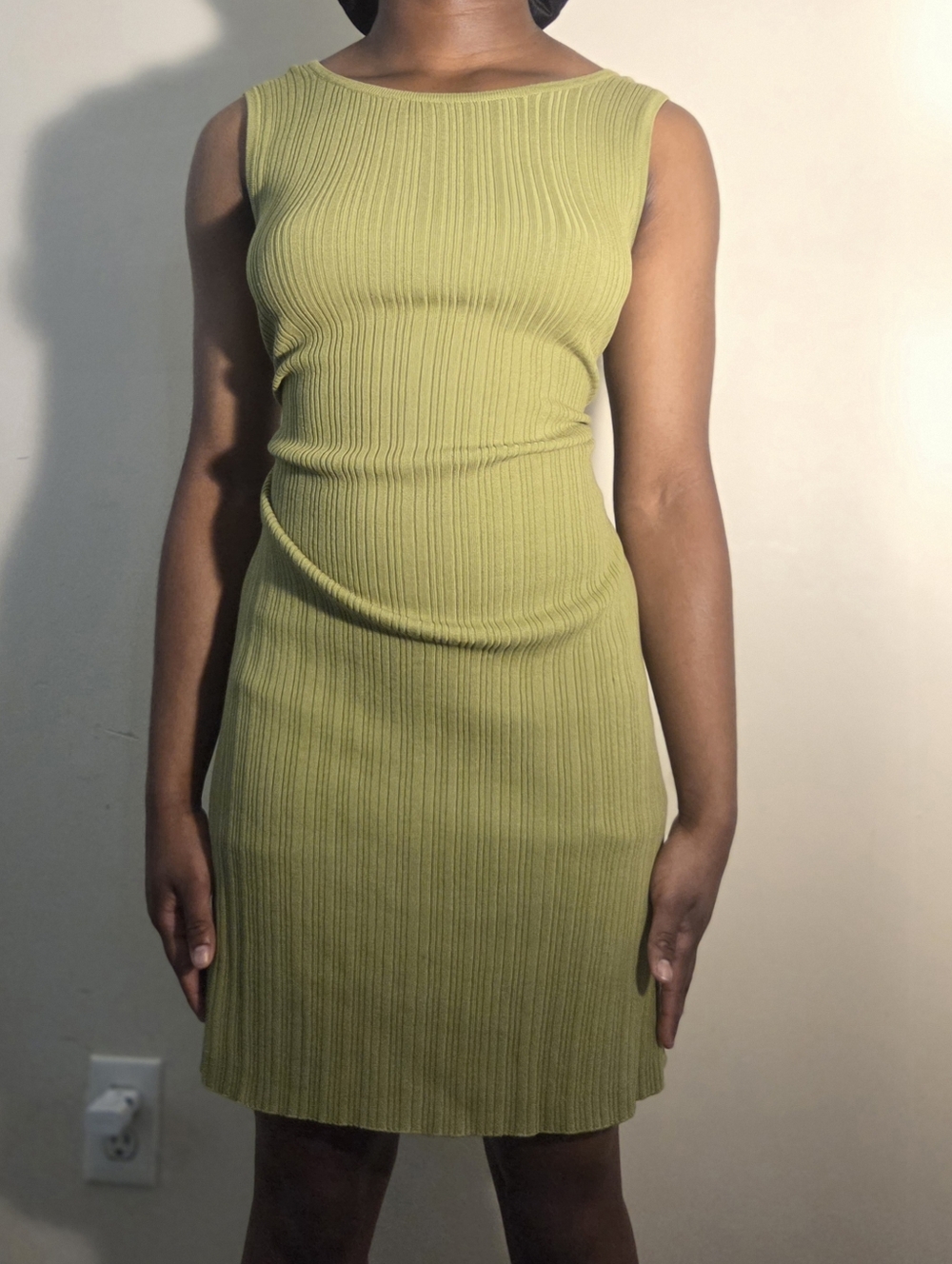 Ribbed Green Sleeveless Dress